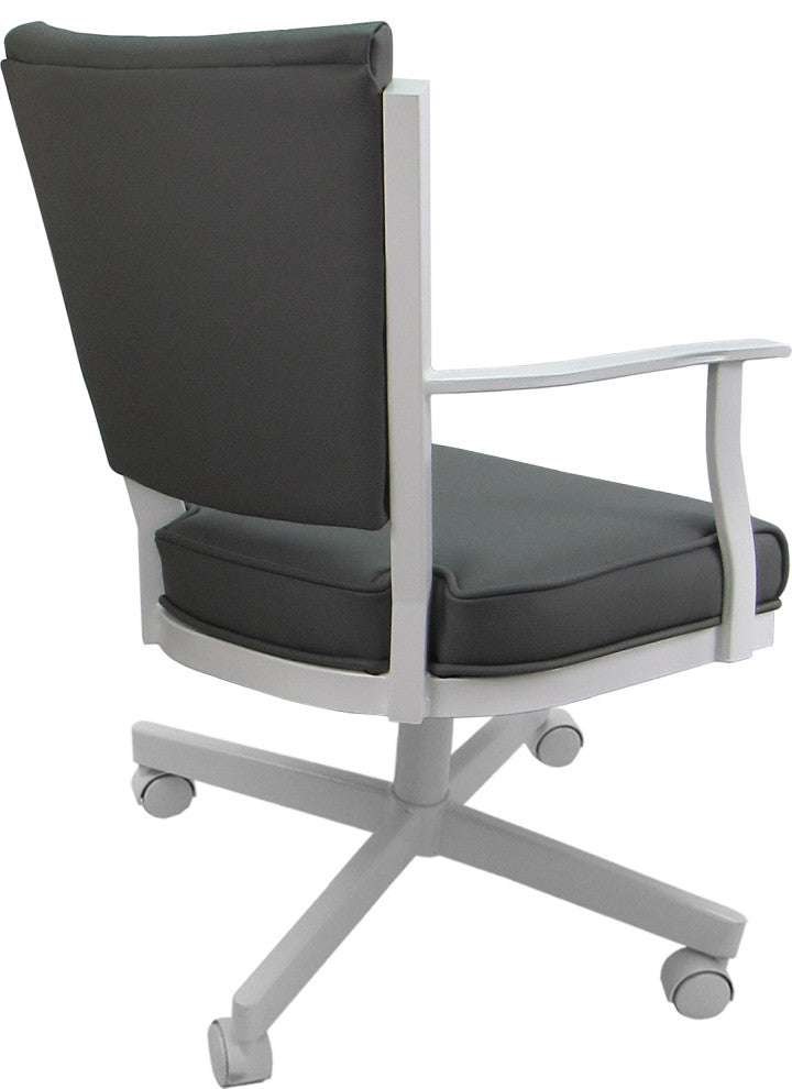 Leather Montana Dining Caster Chair Swivel Tilt with Wheels, Gray Leather on White