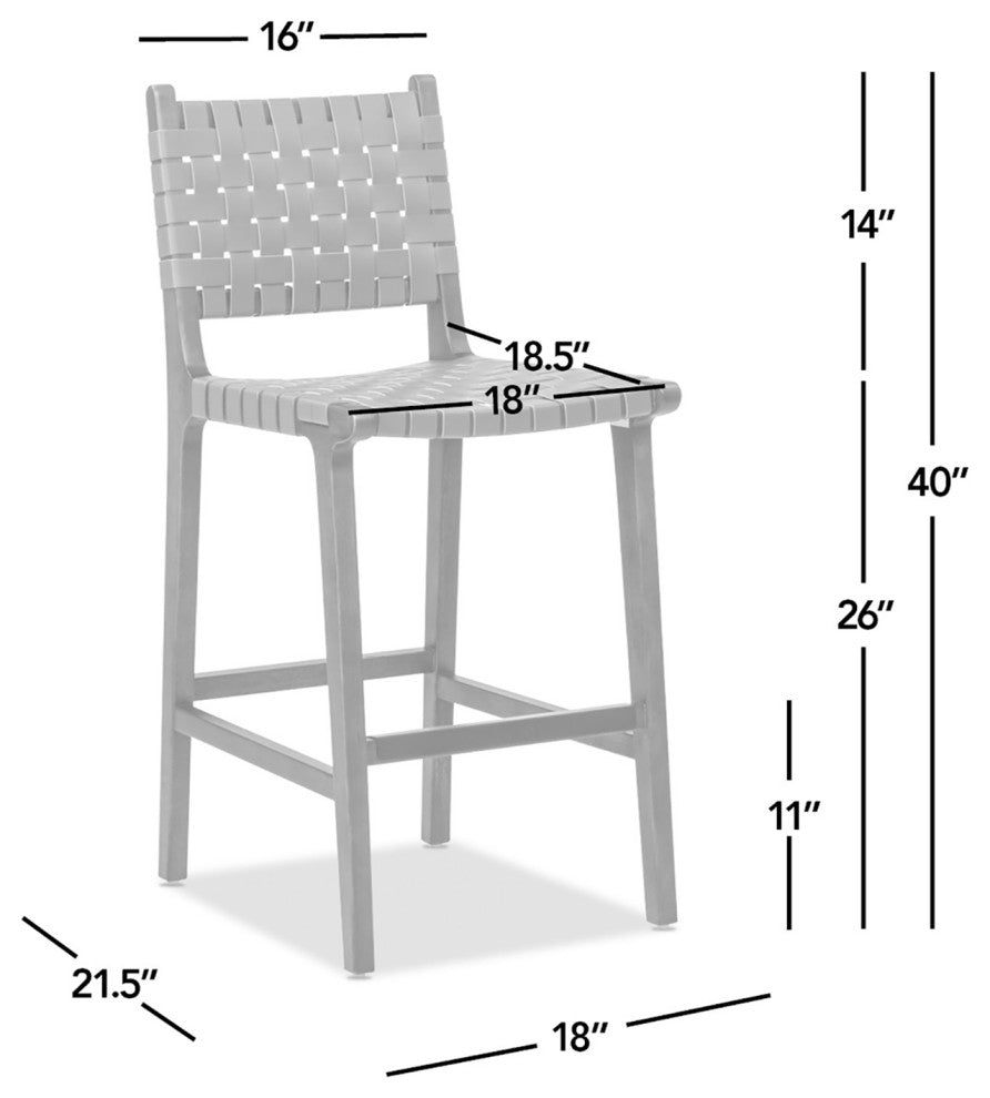 Andre 26" Woven Faux Leather Counter Stool, Pecan Brown