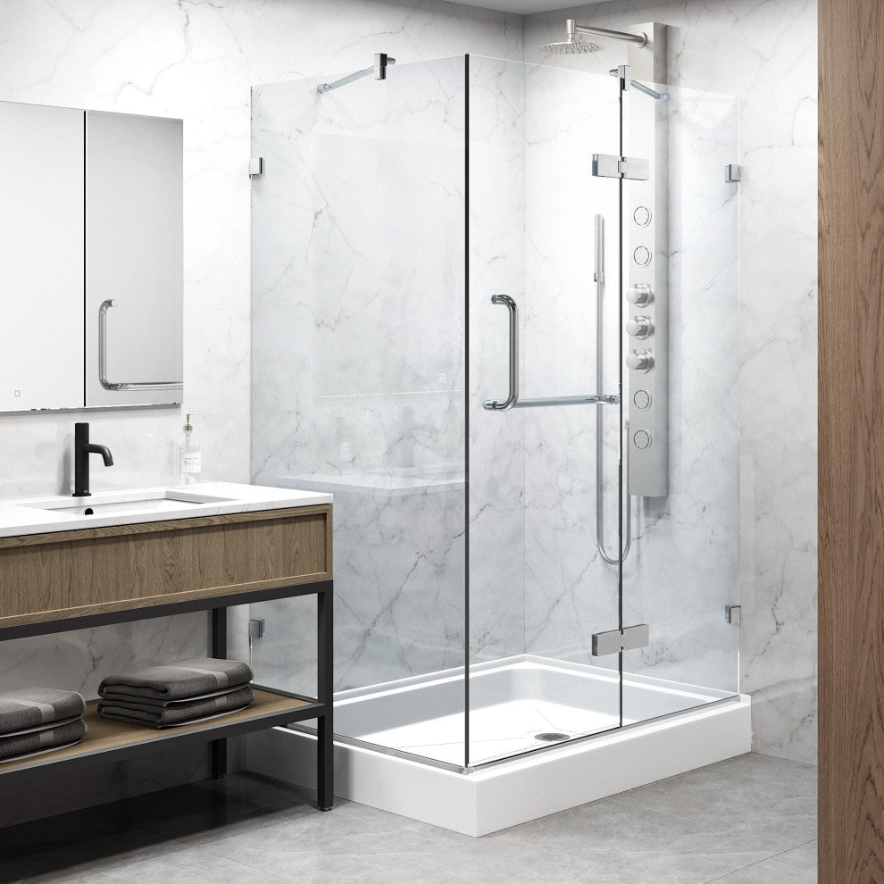 VIGO Monteray 32"D x 40"W x 79"H Frameless Hinged Shower Enclosure, Chrome, Right Base