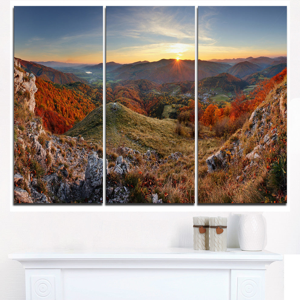 "Majestic Sunset in Mountain Landscape" Metal Wall Art, 3 Panels, 36"x28"