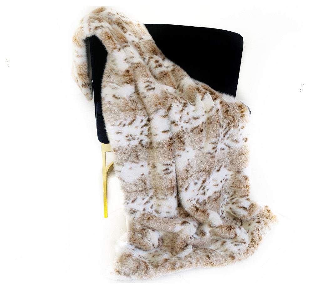 Plutus Brown Beige Leopard Fur Faux Fur Luxury Throw Blanket, 60"x72"