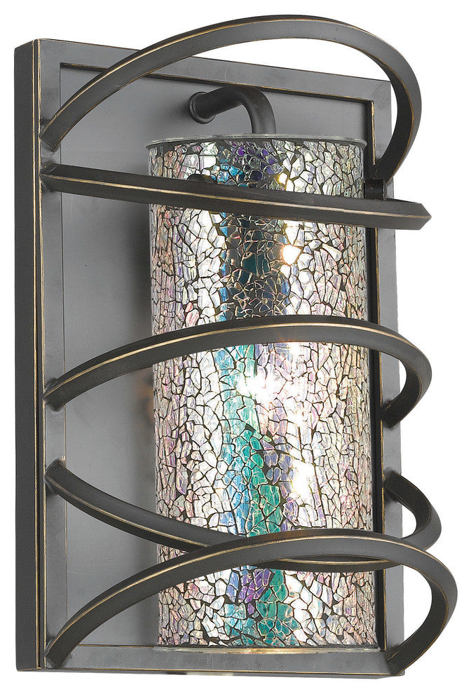 Woodbridge Lighting Loop Wall Sconce Black, Iridescent Mosaic Glass