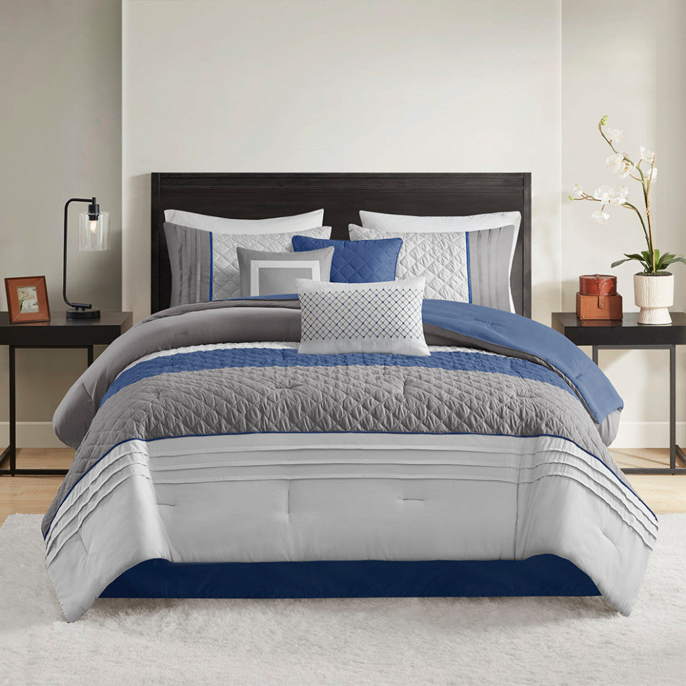 Madison Park Jenson 7 Piece Color Block Stripe Comforter Set With Throw Pillows