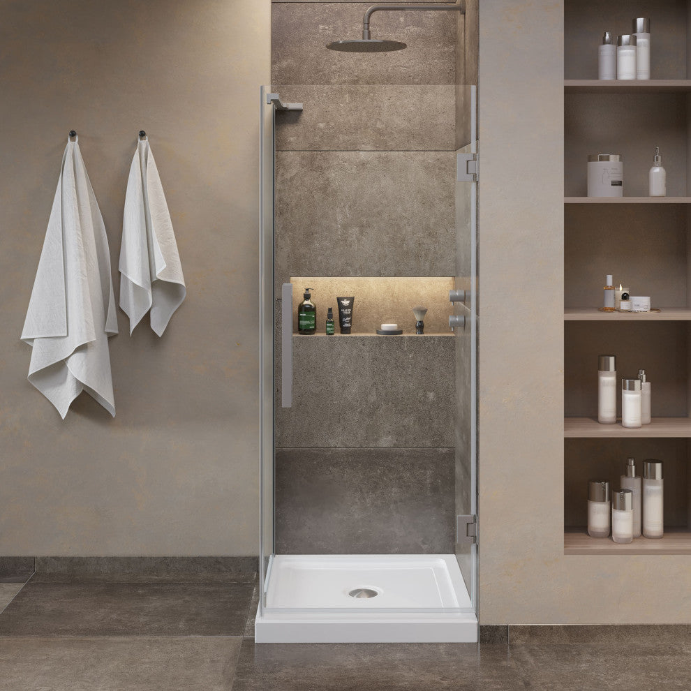 Panama 32"Wx32"Dx74 3/4"H Corner Hinge Shower Kit Black Base, Satin Nickel, 32"