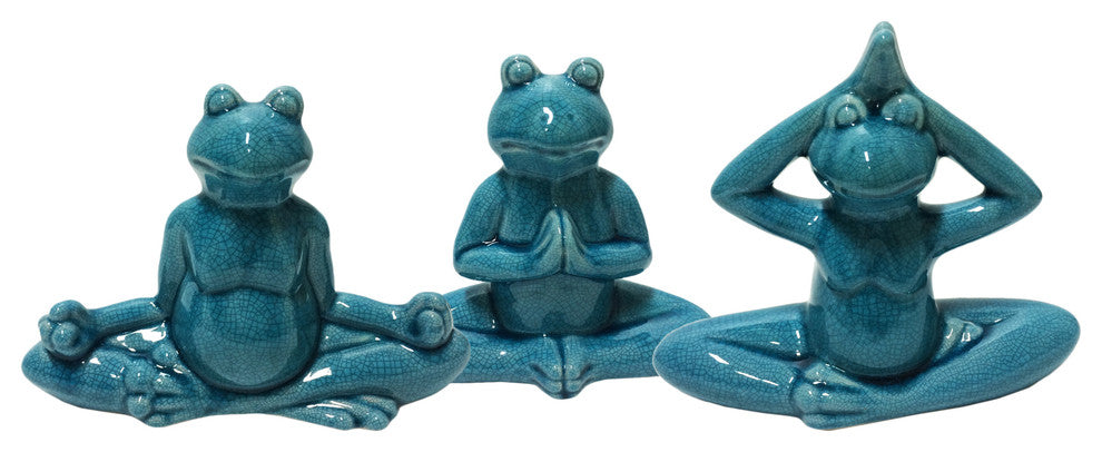 Ceramic Figurines, 3-Piece Set, Gloss Blue