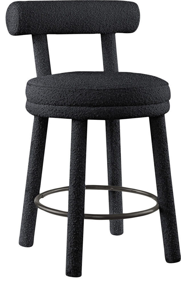 Parlor Black Boucle Fabric Stool, Set of 2, Black