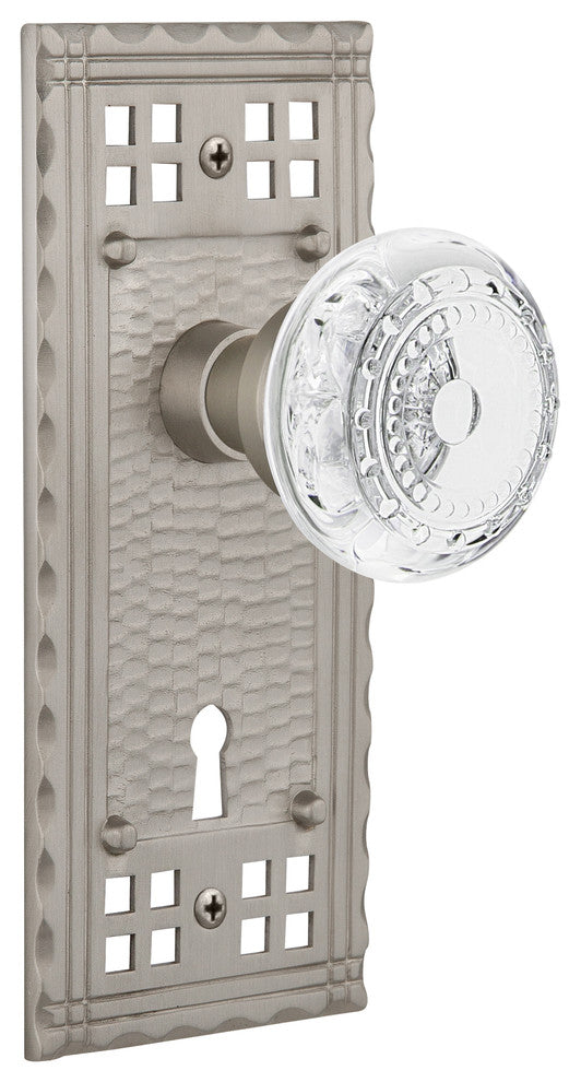 Craftsman Plate Double Dummy, Keyhole Crystal Meadows Knob, Satin Nickel