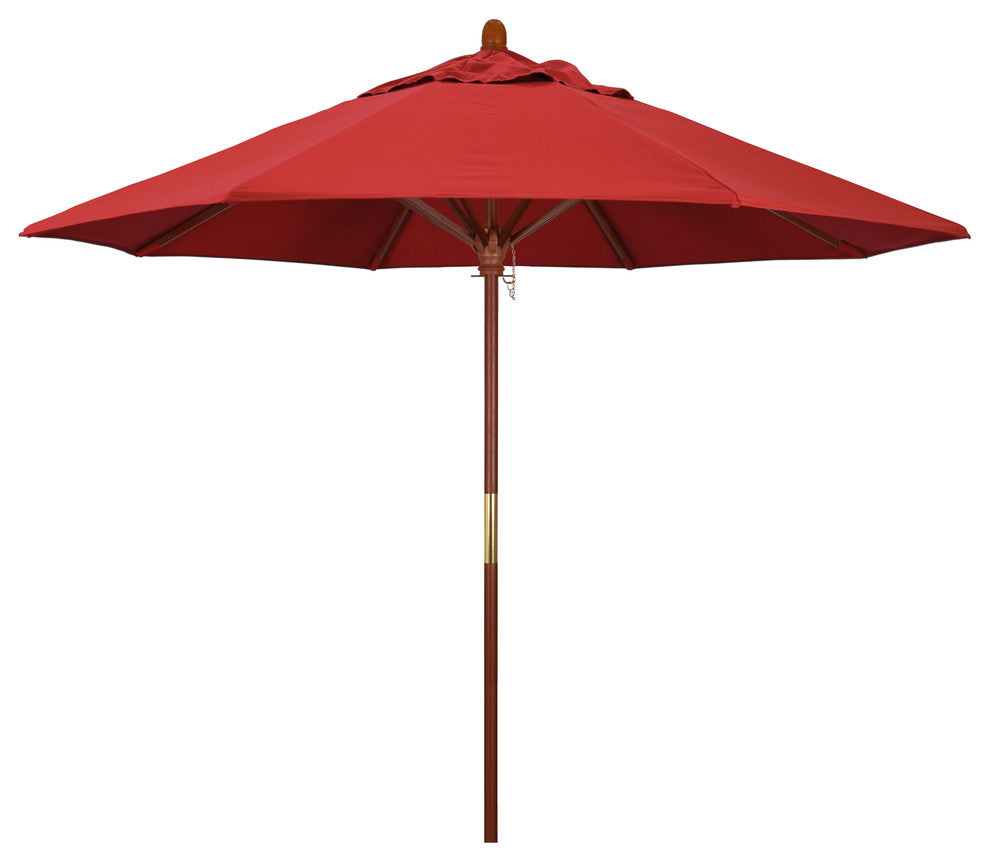 9' Square Push Lift Wood Umbrella, Olefin, Red