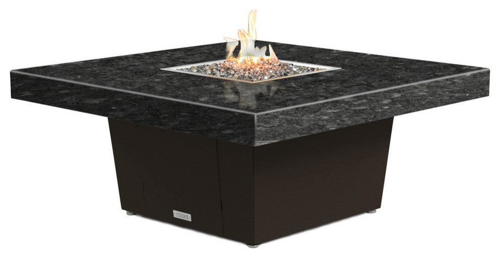 Square Fire Pit Table, 48x48, Chat Height, Natural Gas, Black Pearl Granite Top