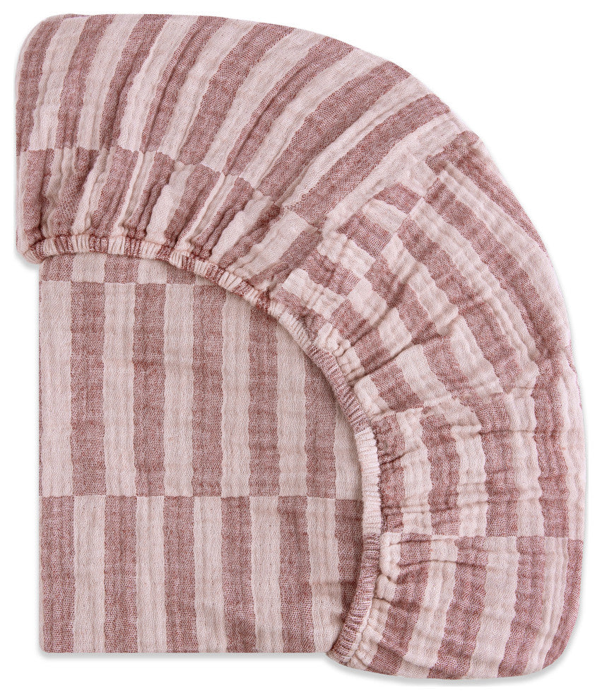 Crib Sheet, GOTS Certified Organic Muslin Cotton, Maroon Stripe