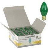 Sunlite 7 Watt C9 Colored Night Light, Intermediate Base, Ceramic Green, 25 Pack