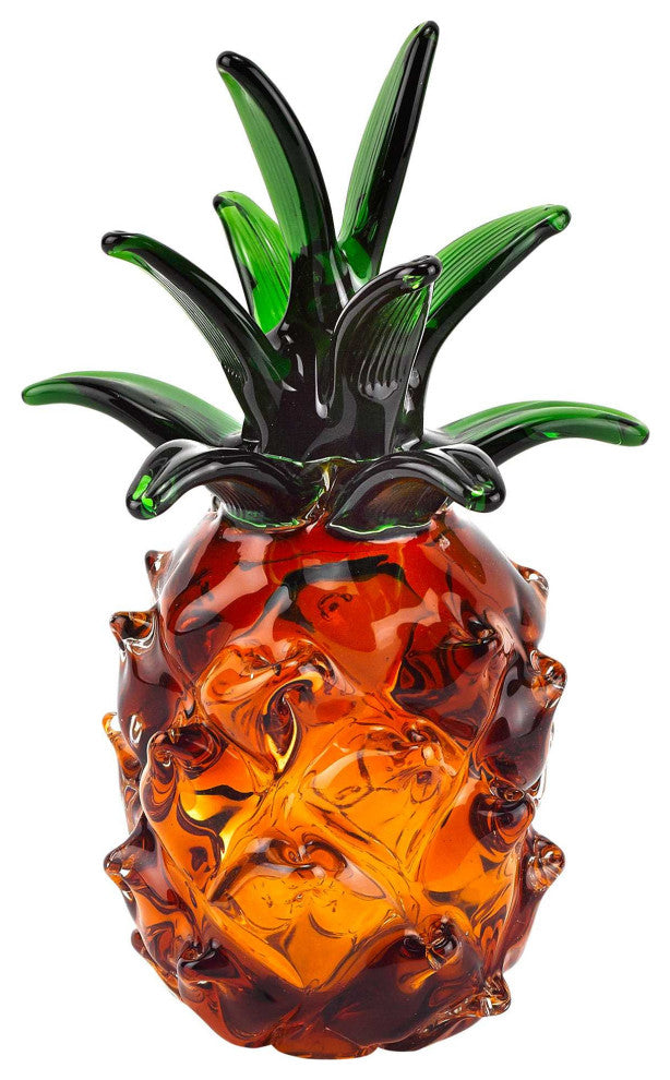 9" Orange Murano Glass Pineapple Statue Tabletop Sculpture
