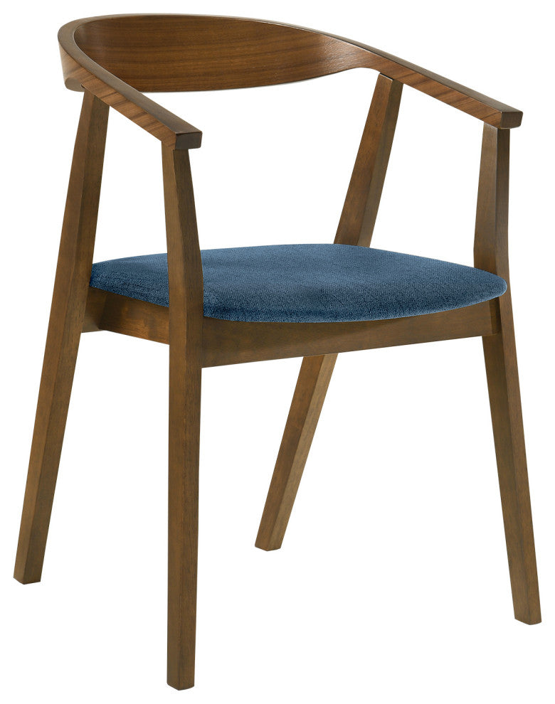 Santana 7-Piece Round Walnut Wood Dining Table Set With Blue Fabric