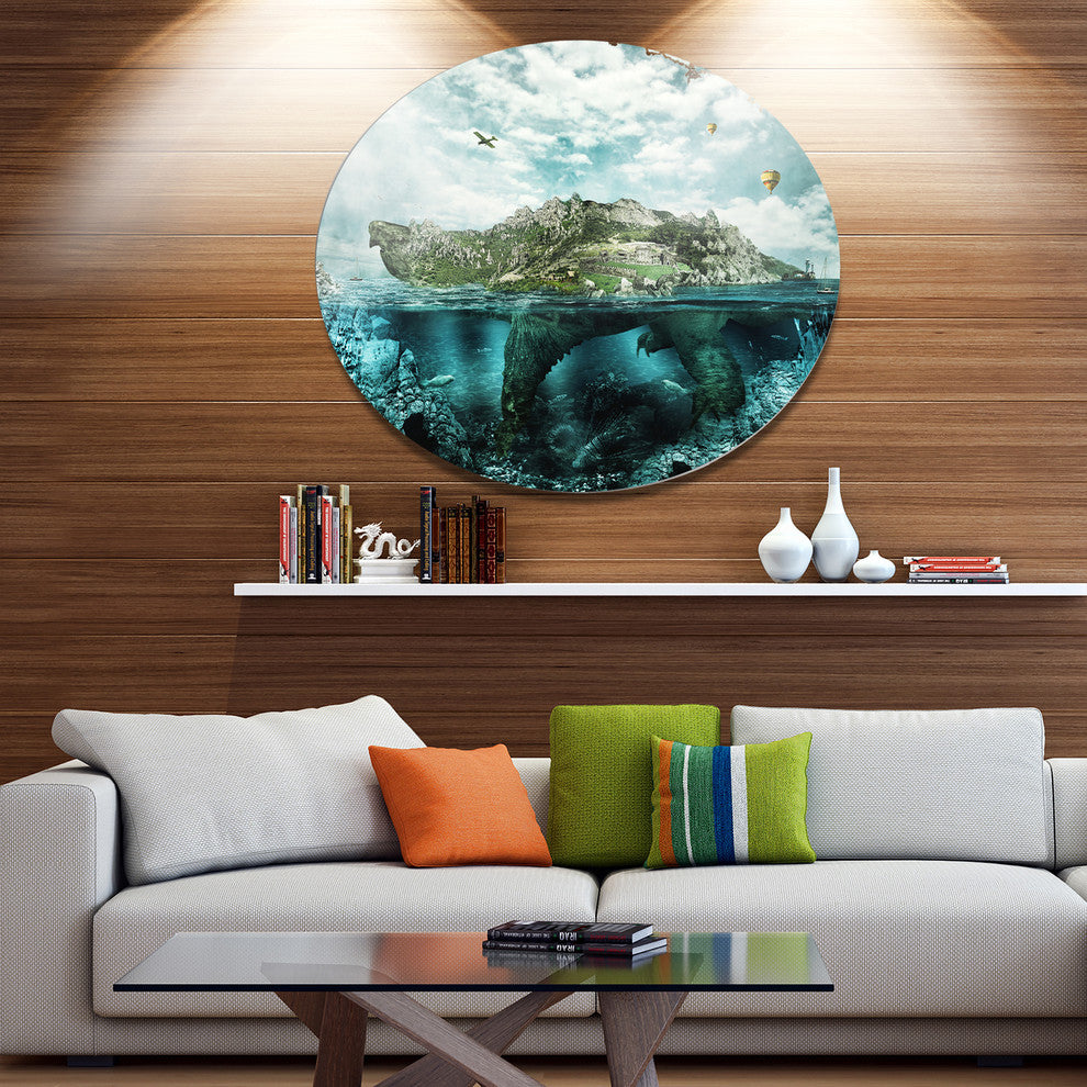 Island-Like Fantasy Turtle, Animal Art Disc Metal Artwork, 36"