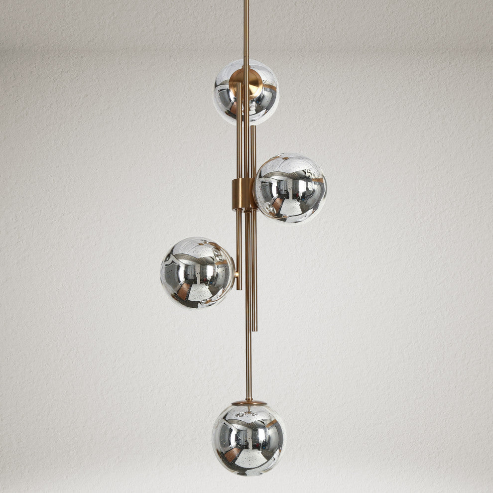 LNC Crithmum 4-Light 13" Modern Mercury Globe Glass Kitchen Island Light, Brass