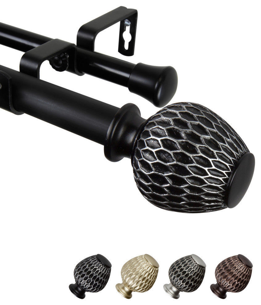 Telmo 1" Double Curtain Rod, Black, 160-240"