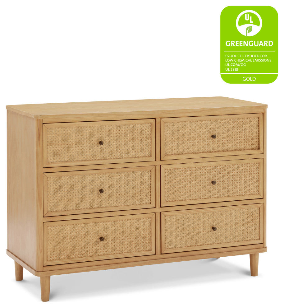 Marin With Cane 6 Drawer Assembled Dresser, Honey/Honey Cane