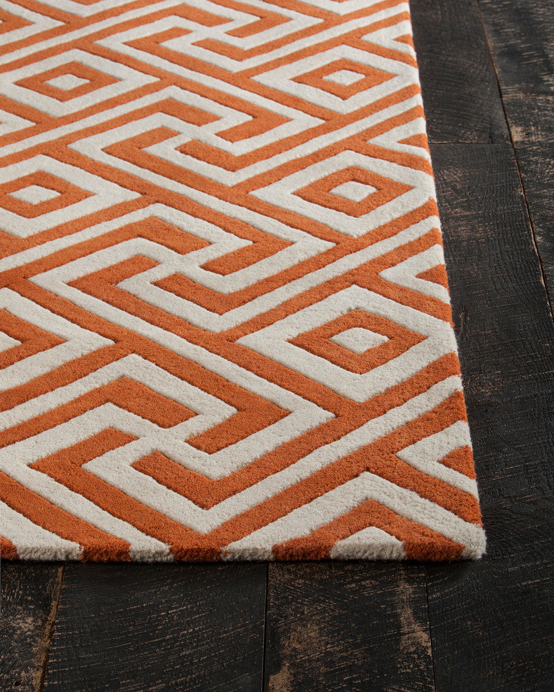 Davin Contemporary Area Rug, Orange and Cream, 7'x10'