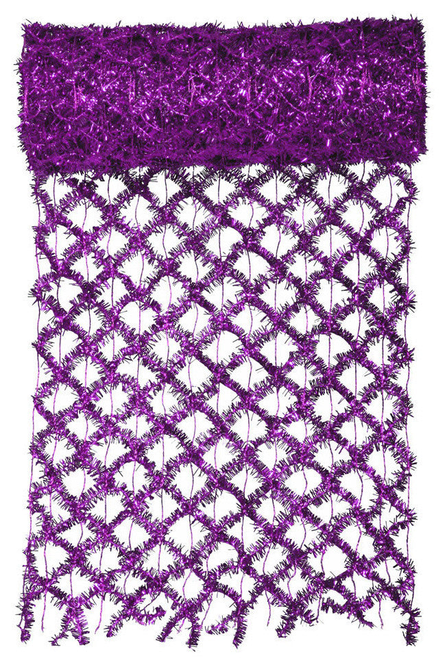 Commercial Length Extra Wide Wired Mesh Tinsel Garland Ribbon, Purple, 30'x12"