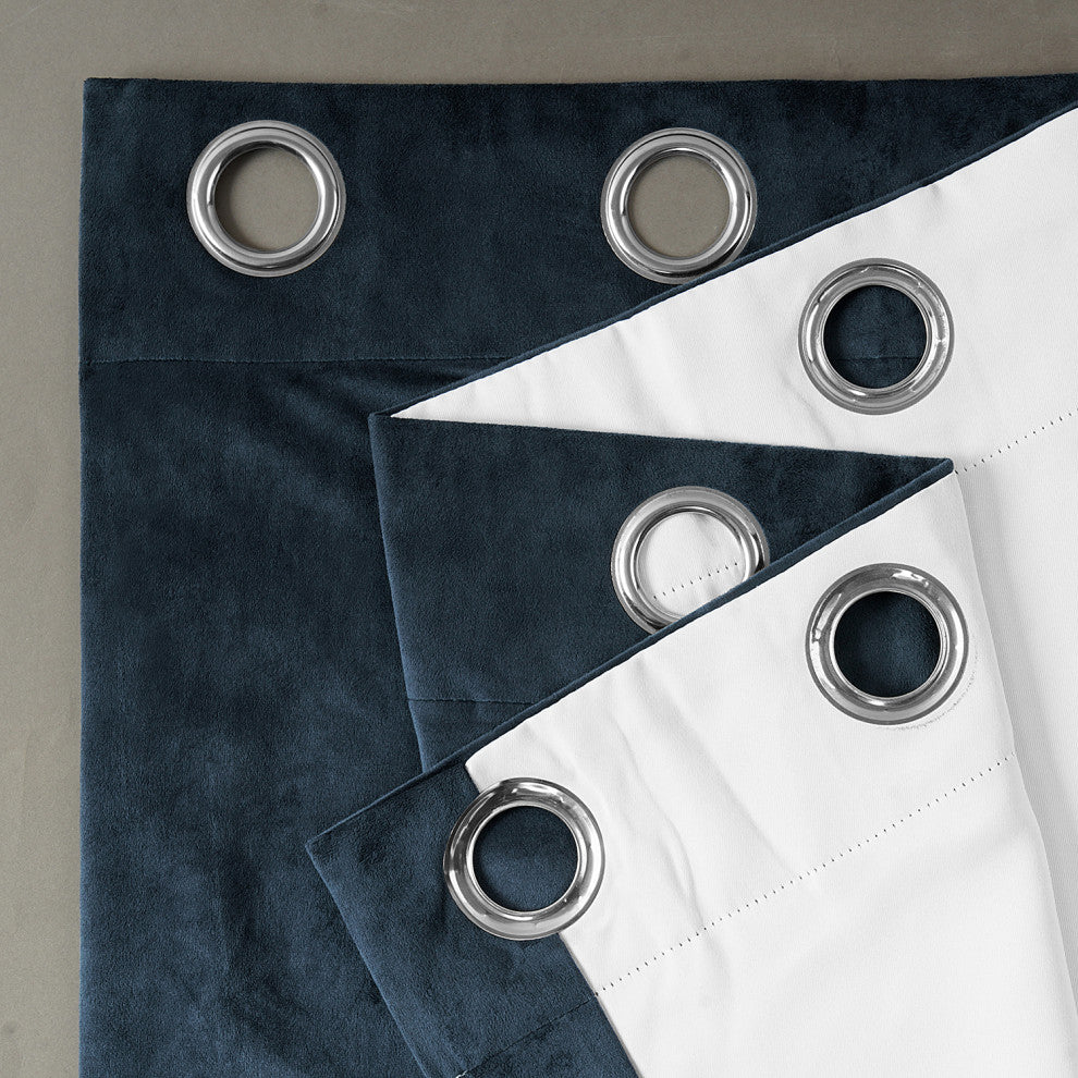 Signature Midnight Blue Grommet Blackout Velvet Curtain Single Panel, 50"x120"