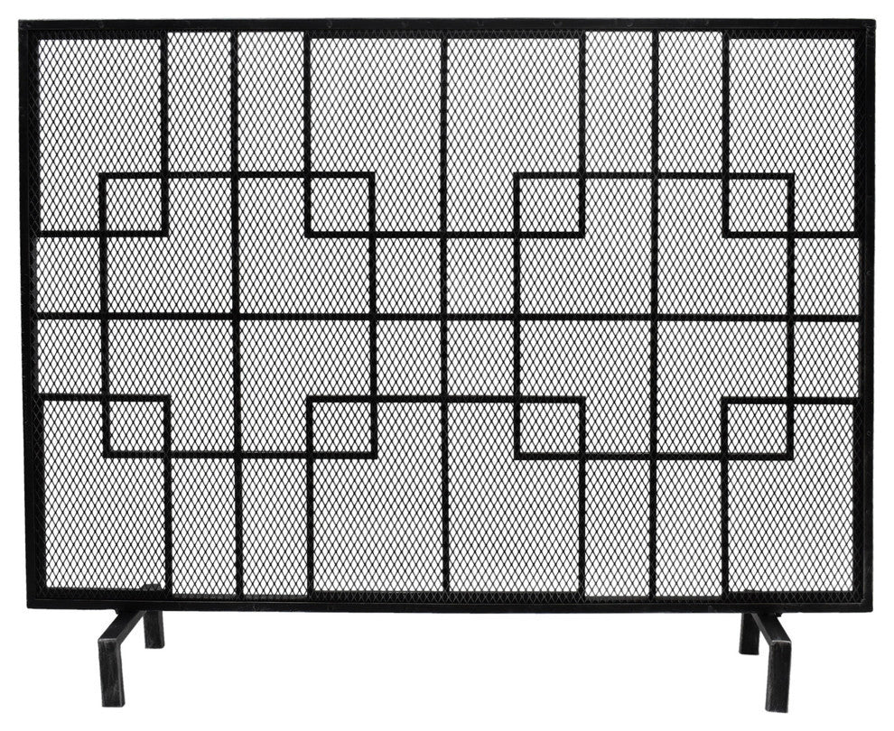 Dorothy Modern Single PanelIron Fire Screen, Black Silver Finish
