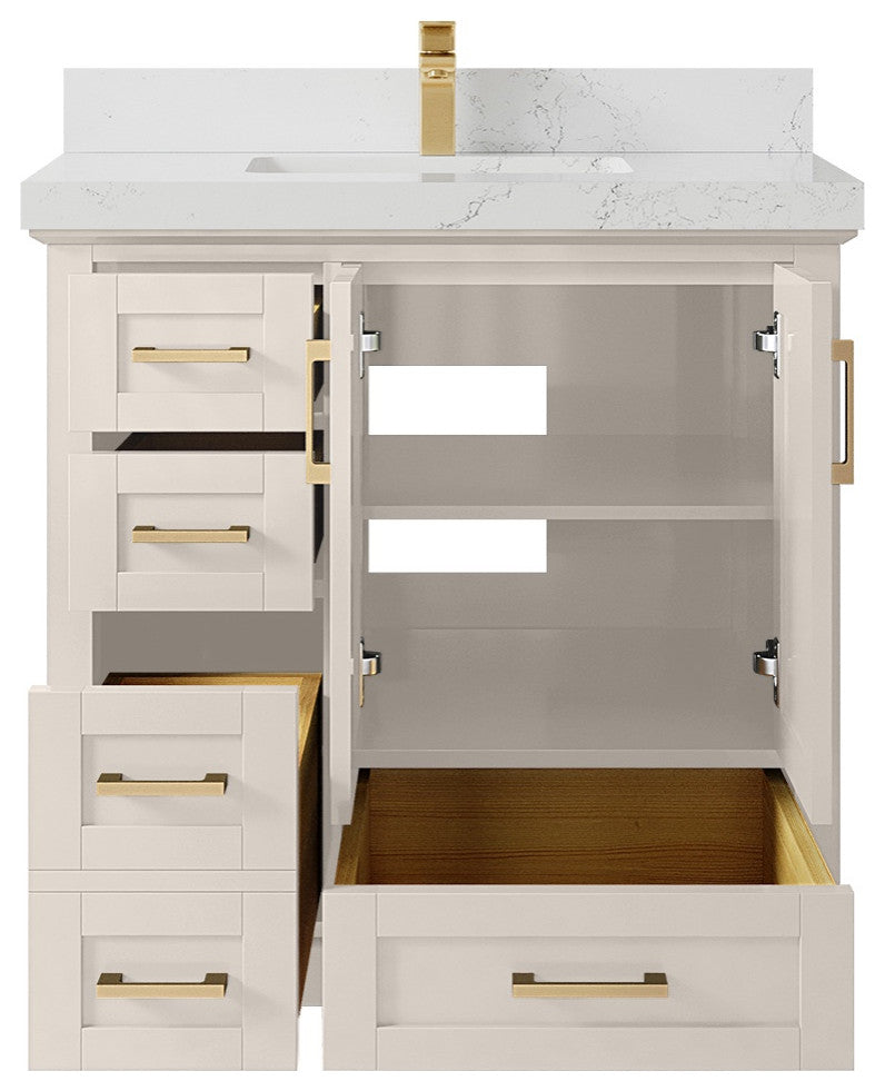 Boston 36" Center Sink Bath Vanity in Fine Grain 2" Empira Quartz