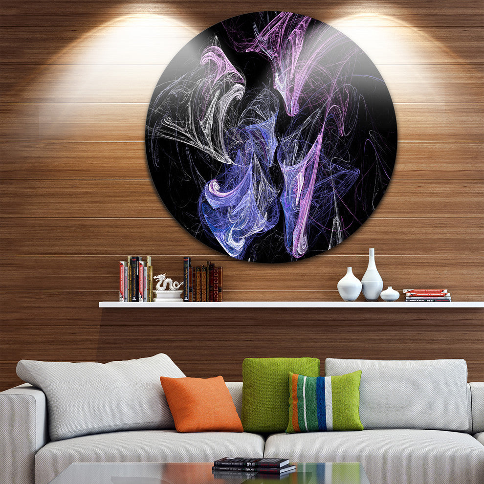 Billowing Smoke Blue Purple, Abstract Digital Round Metal Wall Art, 23"