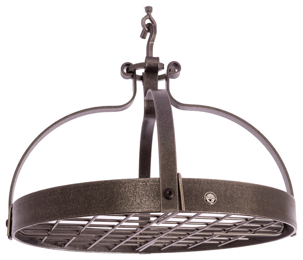Handcrafted Dutch Crown Ceiling Pot Rack w 18 Hooks Hammered Steel