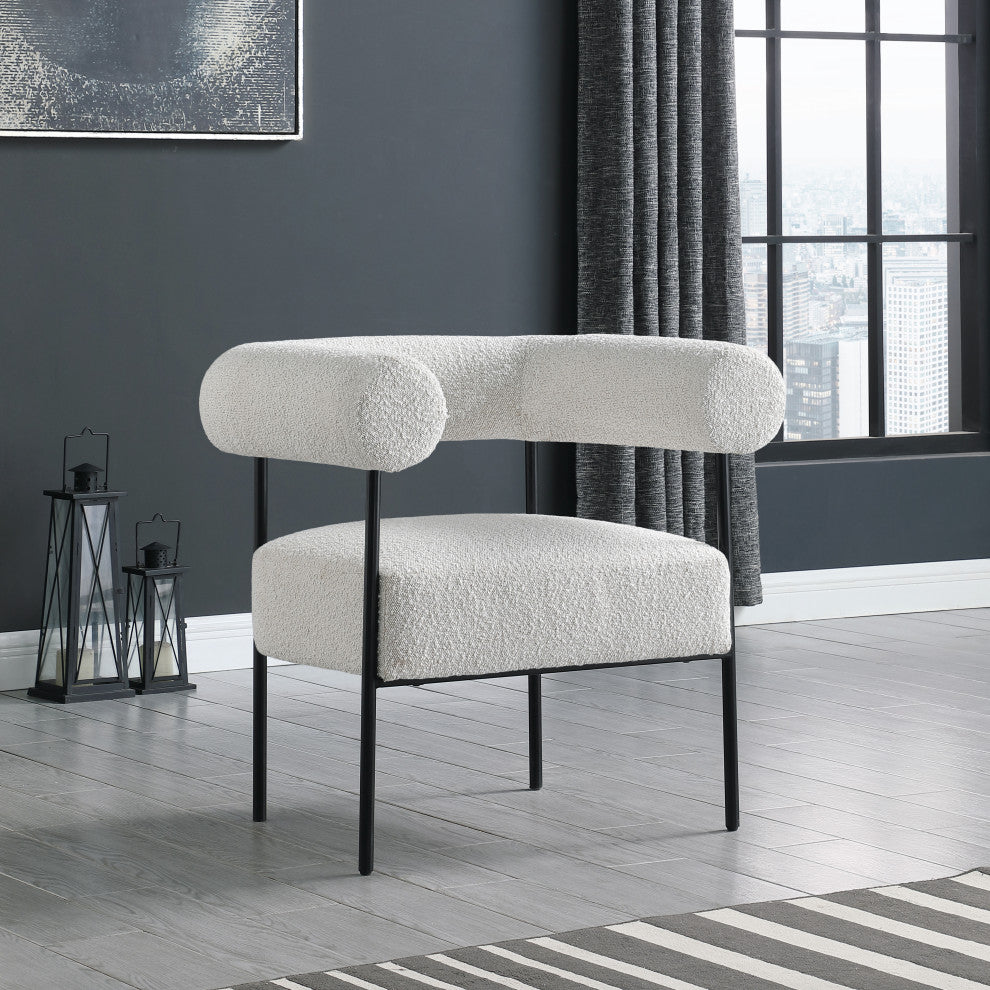 Blake Boucle Fabric Upholstered Accent Chair, Cream