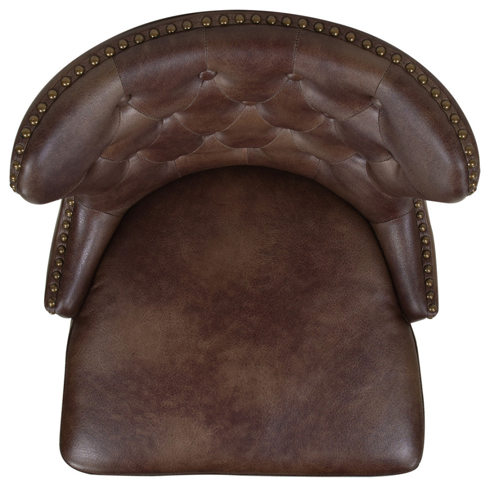 Holmes 27" Tufted High-Back 360 Swivel Counter-Height Barstool, Mid Brown Faux Leather