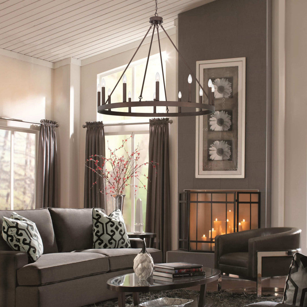 Farmhouse Wagon Wheel 12-Light Chandelier, Oil Rubbed Bronze