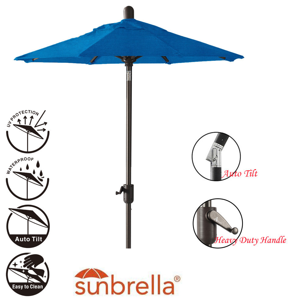 6' Round Auto Tilt Market Umbrella, Black Sapphire Frame, Pacific Blue