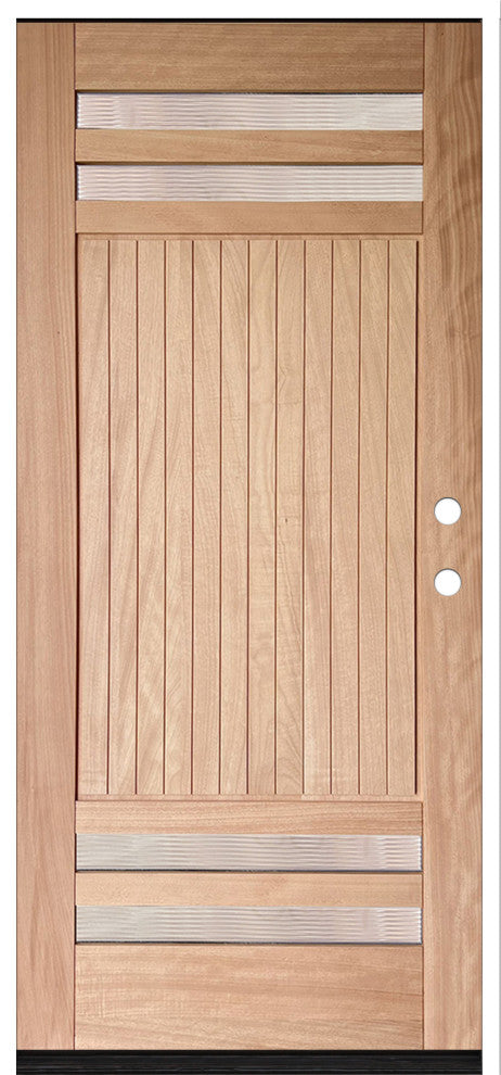 Prehung Unf Mahg Wood 4-Lite Reed Glass Front Door LH-6 9/16"