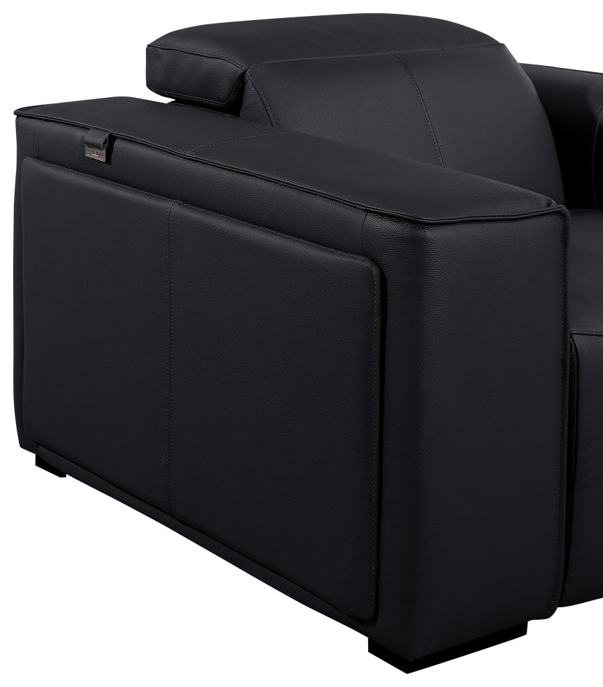 Niccolo Top Grain Italian Leather 6-Piece L-Shaped Power Reclining Sectional, Black