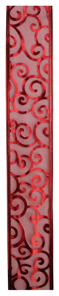 Swirls of Red Wired Christmas Craft Ribbon