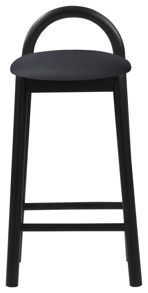 Meridian Furniture Calvin Vegan Leather Stool, Black, Black Finish
