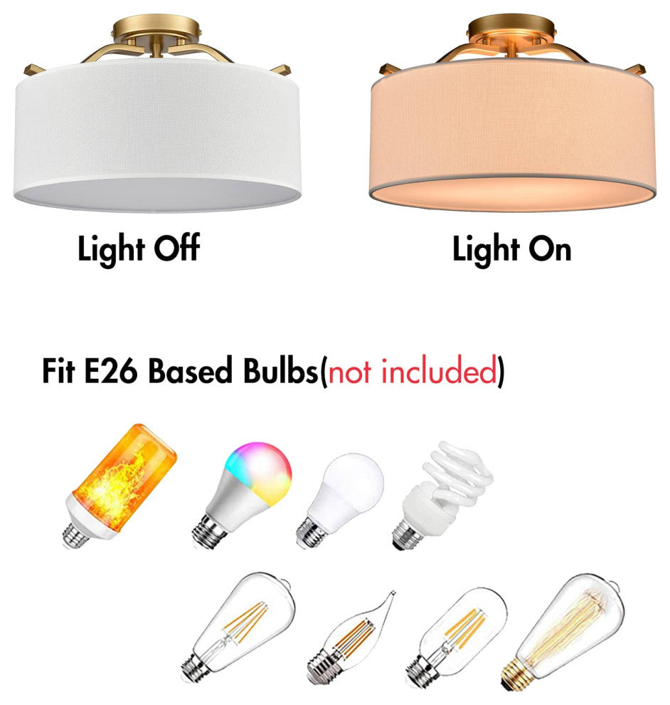 Modern Fabric Drum Ceiling Light,Brass
