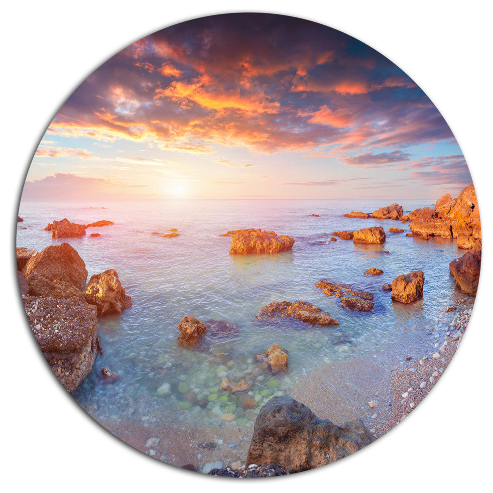 Sunrise On South Coast Of Sicily, Seashore Round Metal Wall Art, 11"