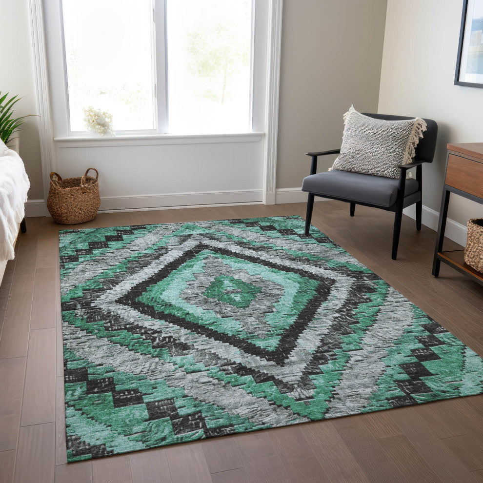 Machine Washable Indoor/Outdoor Chantille ACN1890 Teal 5' x 7'6" Rug