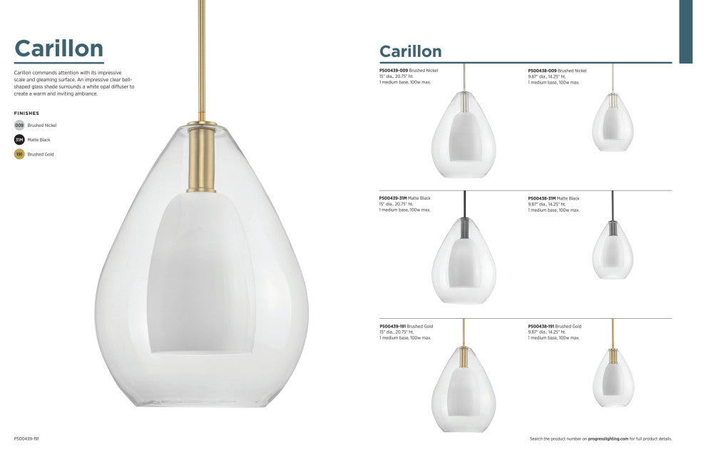 Carillon Collection One-Light Contemporary Pendant, Brushed Gold