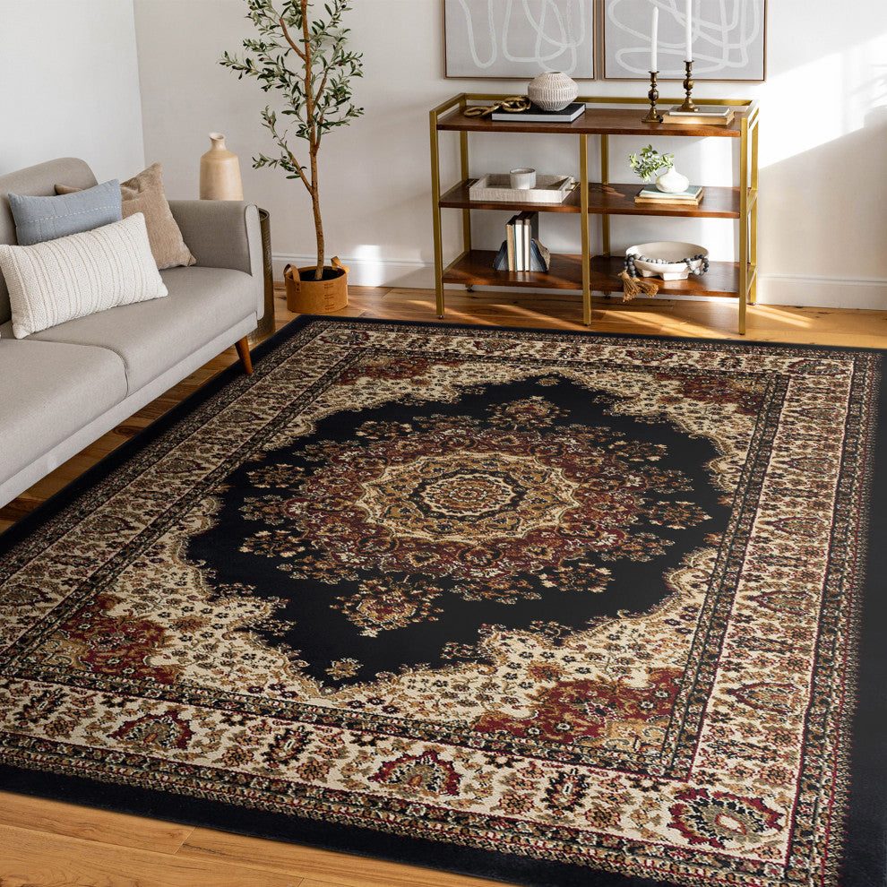Fiona Traditional Oriental Black Rectangle Area Rug, 5'x7'