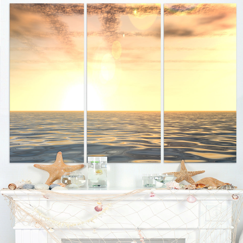 "Beautiful Seascape With Clouds Over" Beach Metal Wall Art, 3 Panels, 36"x28"