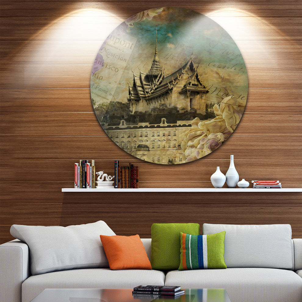Vintage Style Sky Castle, Contemporary Round Wall Art, 23"