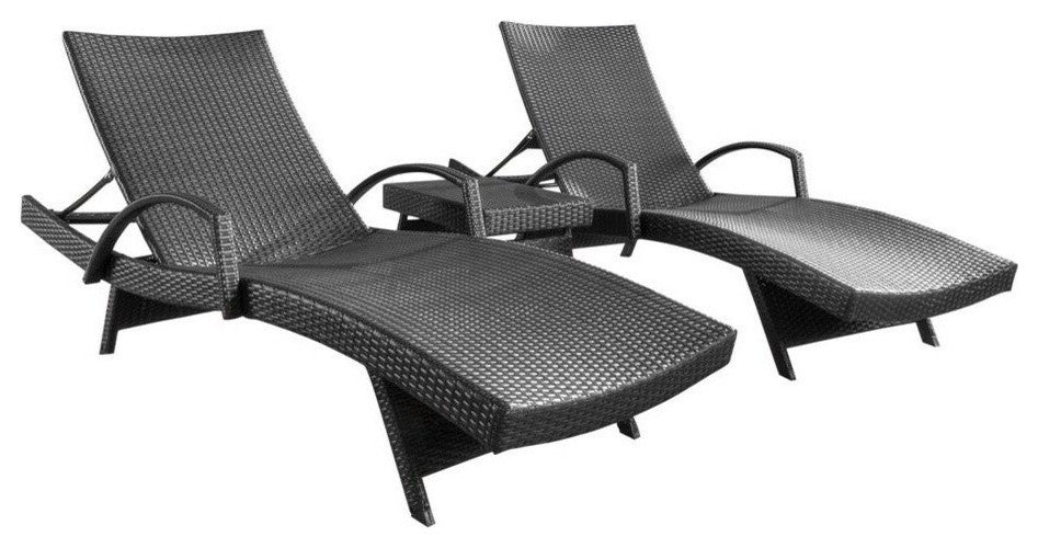 GDF Studio 3-Piece Soleil Outdoor Wicker Arm Chaise Lounges With Side Table, Set