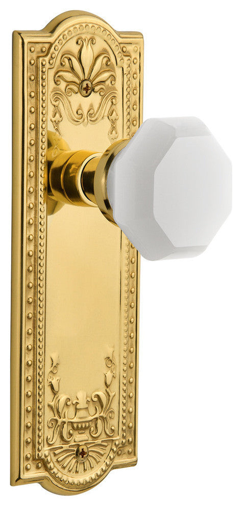 Meadows Plate Double Dummy Waldorf White Milk Glass Knob, Polished Brass
