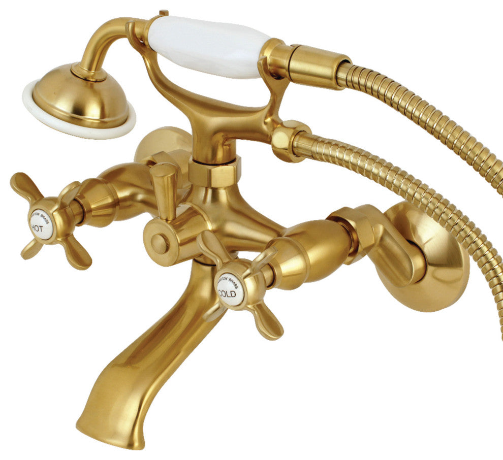 Kingston Brass Clawfoot Tub Faucet With Hand Shower, Brushed Brass