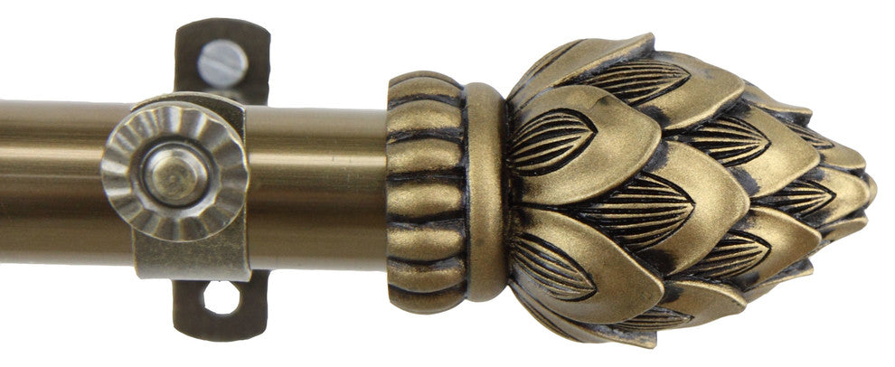 Bud Curtain Rod, Antique Brass, 66-120"