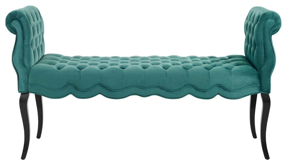 Adelia Chesterfield Style Button Tufted Performance Velvet Bench, Teal
