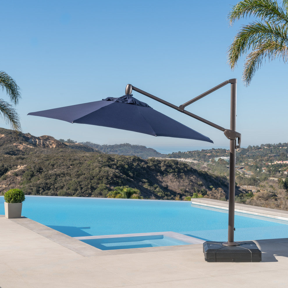 Modular 10ft Sunbrella Outdoor Round Patio Umbrella, Navy Blue