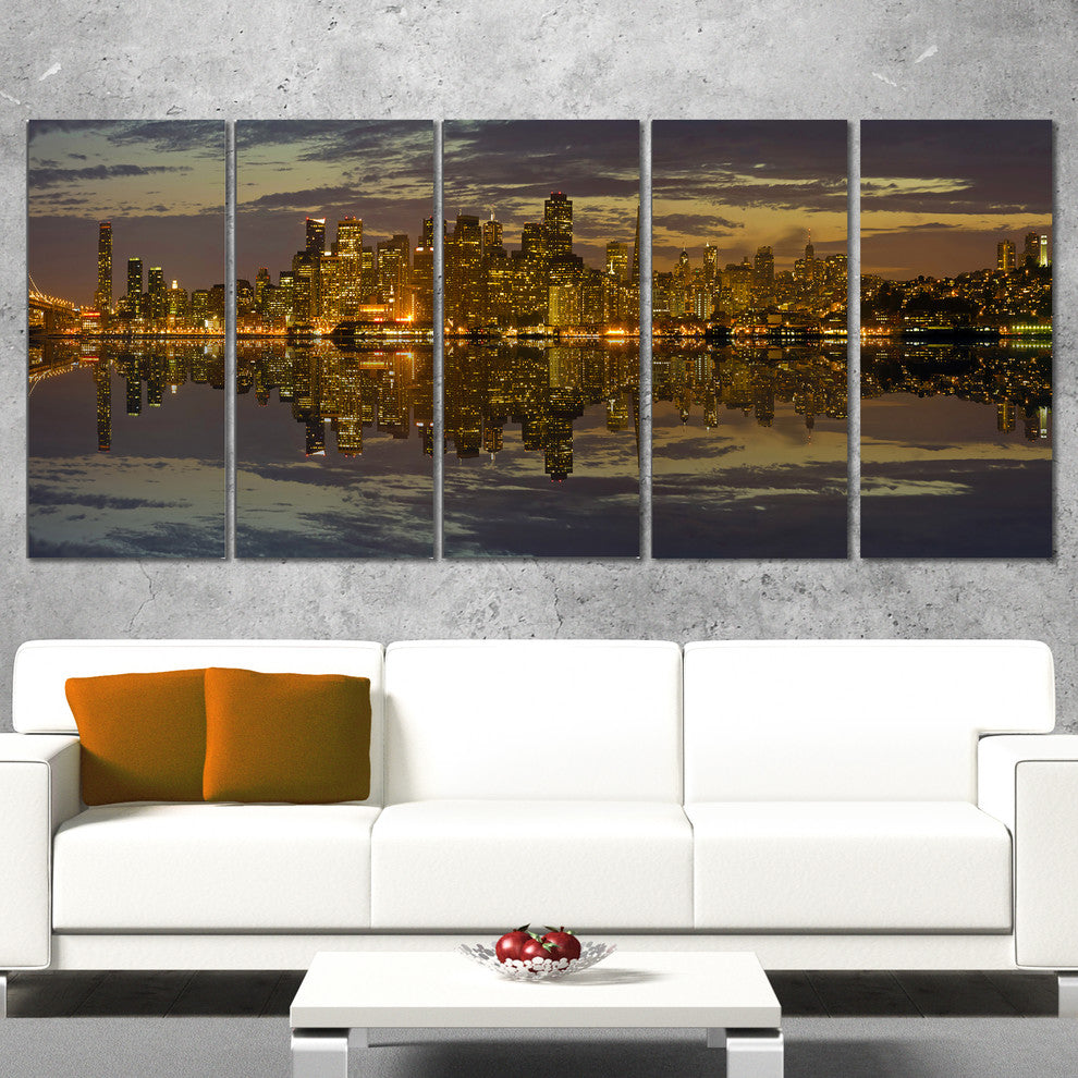 "San Francisco at Sunset" Panorama Cityscape Canvas Print60"x28", 5-Panels